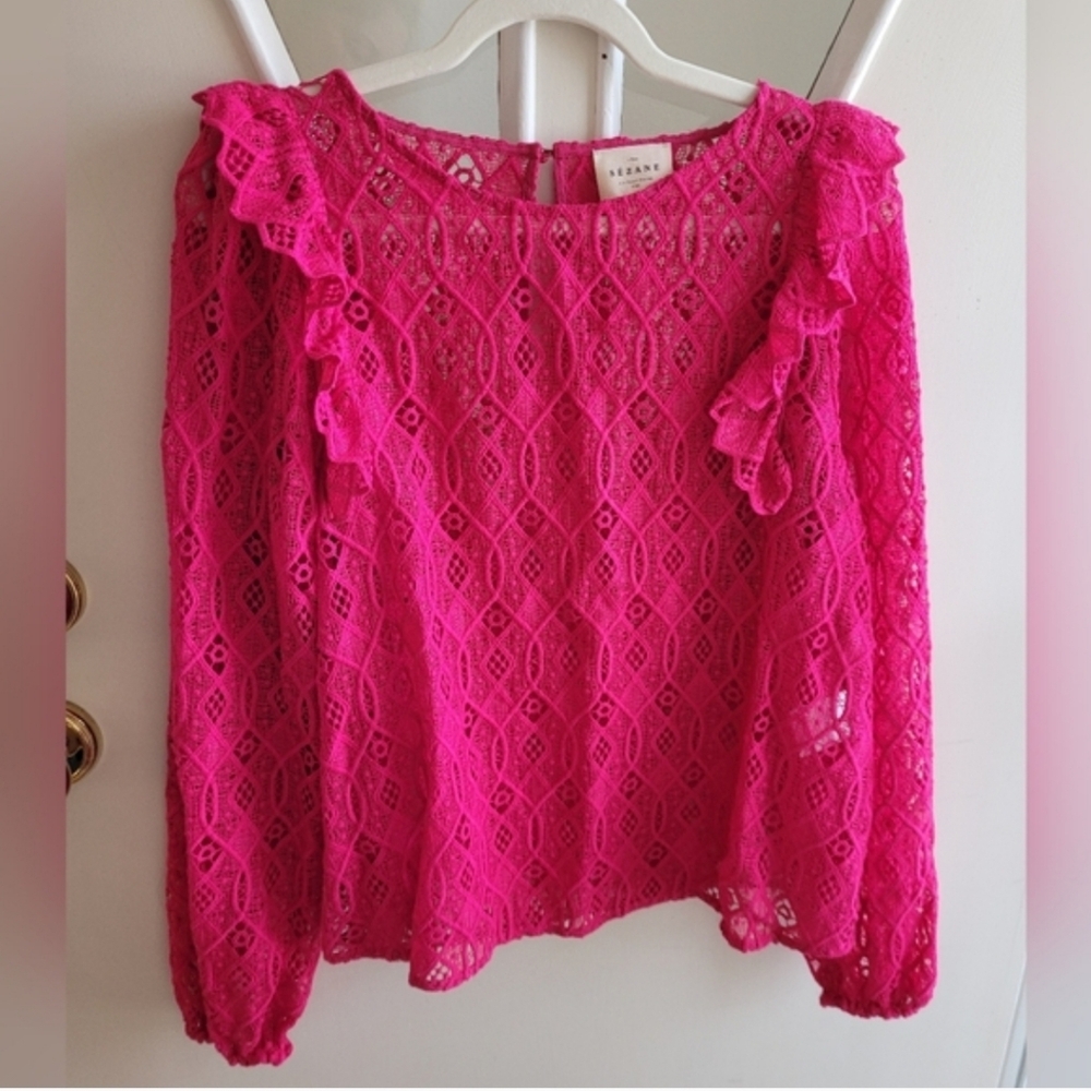 Sezane Pink Lace Blouse